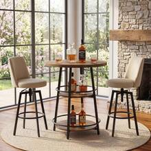 LITTLE TREE 90cm Round Bar Table, Counter Height Pub Table With Storage Shelves, Sturdy Metal Frame Brown Dining Table For Kitchen & Small Spaces - Brown - View 4