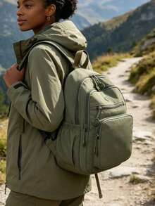 Large Capacity Women's Backpack, Classic Solid Color Design - Green - View 5