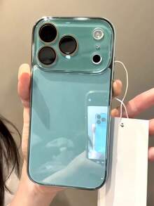 奢華電鍍亮面手機殼 適用於 iPhone 17 Pro Max 16 15 14 13 12 11 Pro Max 簡約純色 玻璃鏡頭保護 防震緩衝 硬殼背蓋 - 淡青色 - 查看 3