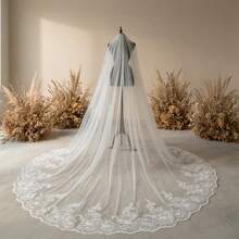 2026 Hot  White Ivory Sequins Lace Edge Veils One Layer Cathedral Length Wedding Bridal Veil With Comb Long Woman Illusion Tulle - 白色 - 查看 6