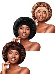 3/8/1pc Women Silk Satin Wide Brim Hair Caps, Everyday Wear Hair Sleep Cap Sleep Bonnet - Multicolor - View 9