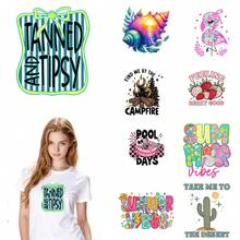 9PC DIY iron on transfers for tshirts,  Tanned And Tipsy   Find Me By The Campfire   Feeling Berry Good   Pool Days   Summer Vibes   Take Me To The Desert   Summer Breeze   Cactus With Stars   Flamingo With Flowers   Seashell With Leaves , Easy Heat Transfer for Clothing, T-Shirts, Jeans, Backpacks, Hats & Pillows,  Washable Stickers Perfect for Casual Style, Ideal Gift for Women and Men. - Zufälliger Stil - Übersicht 2