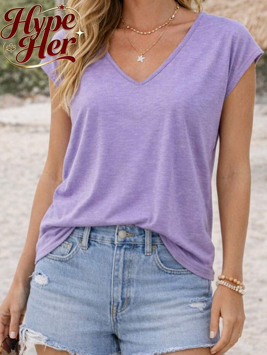 HypeHer New Summer 2026 Women's Versatile Commuter Pure Color Round-Neck Tank Undershirt Streetwear Slim Fit Camisole Tank Top, Spring/Summer, Summer Outfits For Women. - Màu tím - Xem 1