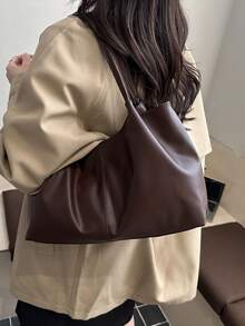 New Fashion Tote Bag, Korean & Japanese Niche Versatile Large Capacity Shoulder Bag For Daily Commute - Coffee - View 2