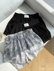 3-Piece Set Of Women's Solid Color And Patterned Shorts - Multicolor 13 - View 3