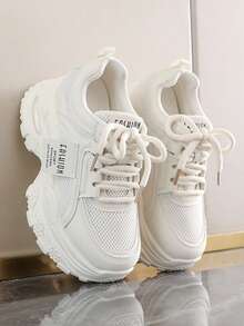 Zapatillas de plataforma de malla casual para mujer, aumenta la altura, para todas las estaciones - Beis - Ver 8