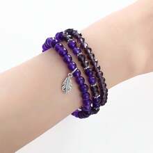 Noessla Stackable Beaded Bracelets Women Boho Multi Layer Stretch Bracelets Natural Stone Bead Bracelet With Leaf Charm Jewelry Women - Amethyst - View 4