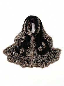 FADZOYLE 1pc Flower Paisley Embroidered Chiffon Hijab Black Muslim Women Scarf With Detailed Embroidery Soft Lightweight Shawl Wrap For Gift Daily Party Prayer Abaya Matching Accessories - Multicolor - View 10