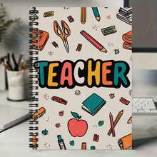 100-Page/50-Sheet Cute Spiral Notebook With Colorful Stationery Pattern And "TEACHER" Text On Cover, Suitable For Work Records, Study Notes, Diary Writing, Daily Planning, Great For Graduation Gifts, Birthdays, And Note-Taking - M - View 5