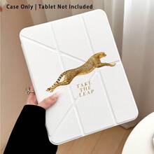 1 pieza Funda de tableta de acrílico transparente con cristal, con estampado de guepardo dorado y lema inspirador, cubierta protectora plegable con bordes reforzados de silicona, función de activación/suspensión automática, soporte para lápiz y soporte de varios ángulos para iPad - Estilo 1 - Ver 3