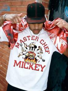 Master Chef Mickey Mouse Graphic Tee, Casual White Crewneck T-Shirt, Vintage Cartoon Chef Print Short Sleeve Cotton Top, Streetwear For Men And Women, Perfect For Everyday Wear, Casual Outings, Summer Street Style, Ideal Holiday Gift For Disney Fans, Breathable Comfortable All-Season Essential T-Shirt - 白色 - 查看 1