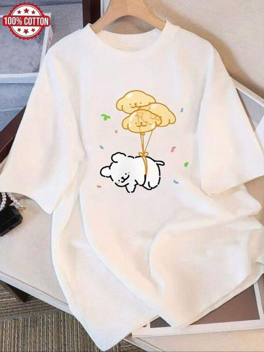 Camiseta con patrón de equilibrio de nube gris claro lindo local de las mujeres - Top casual suave para el traje casual, adecuado para todas las estaciones, ajuste suelto, estilo relajado, camiseta cómoda de cuello de la tripulación de material, ropa de moda abierta en nueva pestaña.