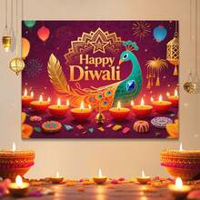 HAPPY DIWALI Party Decoration Background Wall Banner Festival Gathering Backdrop Poster Hanging Cloth 1 Set 1 Piece - Multicolor - View 11