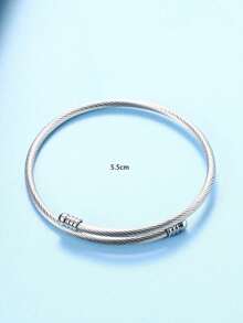 1pc Luxury Titanium Steel Open Bangle Bracelet, Versatile Fashion Accessory For Women - Silver - View 3