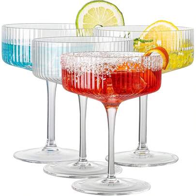 5oz (Approx. 198.4g) Colorful Retro Decorative Art Coupe Glasses - Martini, Cocktail And Champagne Tinted Glasses | 6 Piece Set | Cute Soft Acrylic Imitation Glass Cocktail Glassware, Coupe Cocktail Glasses, Stemmed Wavy Acrylic Imitation Glass Wine Glasses