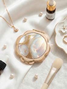 1pc Floral Mini Double-Sided Makeup Mirror, Portable High Definition Compact Mirror For Touch-Up, Foldable Handheld Mirror Essential For Women - Multicolor - View 4
