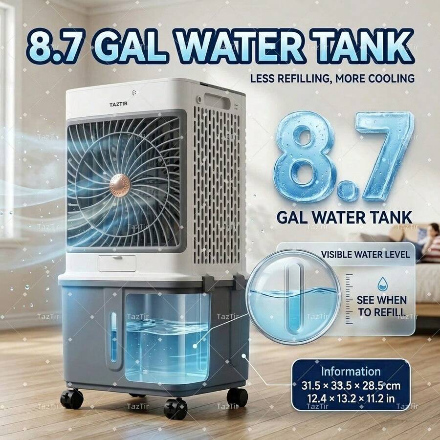 Portable Air Cooler Fan 3-In-1 Evaporative Cooler With 3 Speeds & Wheels, Quiet Cooling Fan For Room, Home Office & Dorm, 120° Swing For Wide Coverage-Includes 4 Ice Packs - Xem 1