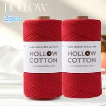 300g Sợi cotton rỗng dùng để móc thủ công các sản phẩm như túi xách, mũ, gối, 150g * 2 cuộn = 300g - Bông rỗng 2 trục - Xem 21