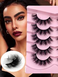 ENCHUW 5 Pairs Fluffy Lashes Dramatic False Eyelashes Volumized Curling Three-Dimensional Fake Eyelashes Suitable For Parties - Black - View 1