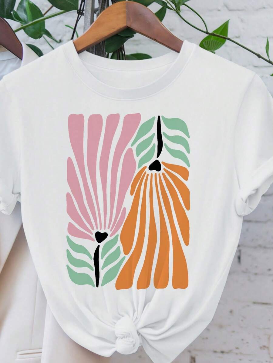 Camiseta de estilo callejero con semicírculo rosa y semicírculo verde. Top de cuello. Camiseta de manga corta casual. Cómodo y suave. Perfecto para primavera y verano. Tienda comunitaria local. en stock. Cabello rápido. Suave. Disfrute de descuentos especiales. Adecuado para