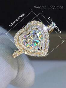 1pc Women's Romantic Heart-Shaped Cubic Zirconia Ring, Suitable For Valentine's Day Gift, Wedding, Engagement, Anniversary Occasions - Yellow Gold - View 5