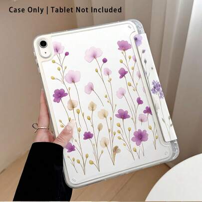 Ốp bảo vệ máy tính bảng phẳng bằng acrylic pha lê họa tiết hoa, có chân đế, gập chống cong vênh, các góc được gia cố bằng silicon, chức năng tự động bật/tắt màn hình, khe cắm bút tích hợp, chân đế gập đa góc - Bảo vệ hoàn hảo hàng ngày, món quà lý tưởng.