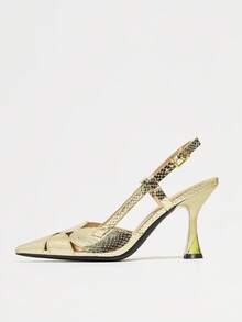 Damen Spitze Pumps mit Cut-Out-Muster und Metallprägung am Knöchelriemen, modisch und sexy für Partys, formelle Anlässe, Frühling/Sommer 2026 neue Goldene High Heels - Gold - Übersicht 6
