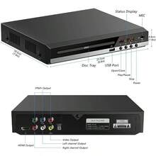 1pc Compact 1080P Region-Free High-Definition ABS H-DMI DVD Player, Modern Black Slim Desktop Multimedia Disc Player With USB Input, AV Output, Remote Control, Progressive Scan, CD MP3 JPEG Playback For Smart TV Home Theater Bedroom Travel Holiday Entertainment All-Season Use - US A Type Plug(110-127V) - View 3