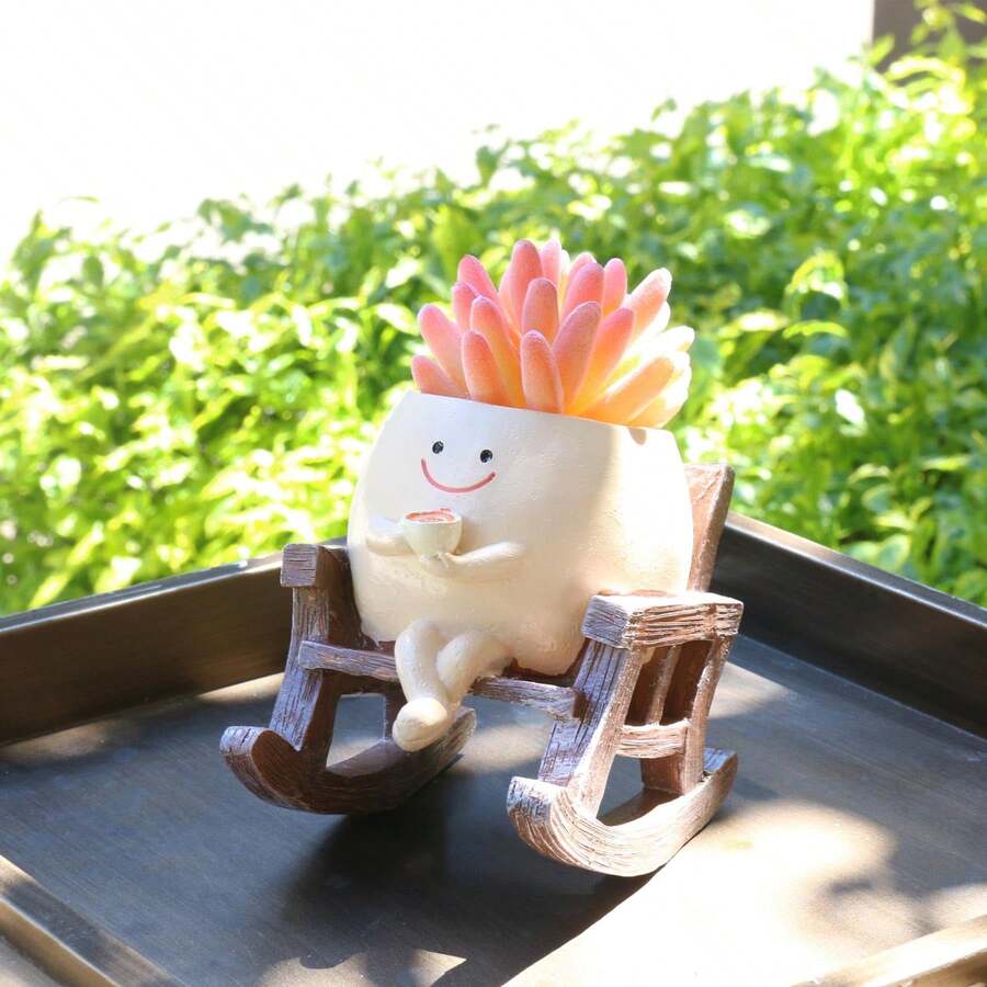 Chậu trồng cây hình mặt cười cho cây trồng trong nhà, Chậu hoa bằng nhựa dễ thương, Chậu trồng cây mọng nước hình ghế bập bênh có lỗ thoát nước, Ý tưởng quà tặng sinh nhật, Chậu trồng cây, Chậu hoa, Chậu cây cảnh, Trang trí mùa xuân, Trang trí nhà cửa, Bình hoa - Phong cách mới - Xem 1