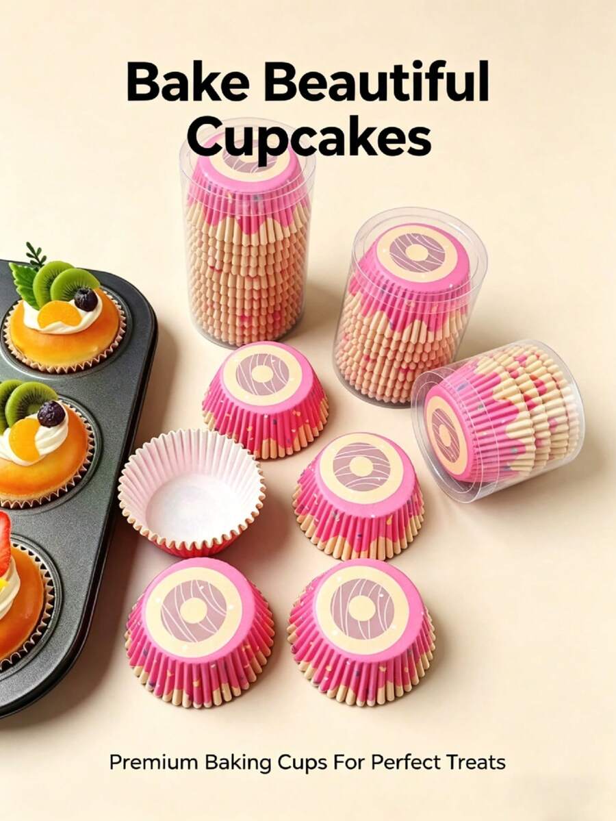 500pcs Of Cupcake Liners In Various Styles, Random 1 Color, Muffin Cupcake Wrapping Paper. Cute Colored Cupcake Liners For Baking Cupcakes, Desserts, Birthday Parties, And Weddings - Multicolor - View 1