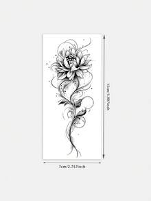 1套草本纹身贴纸，精美点线素描莲花藤蔓图案，临时纹身贴纸，适用于手臂、腹部，不反光，逼真纹身效果，适合人群，日常使用，可持续7-14天，素描风格 - 黑色 - 查看 6