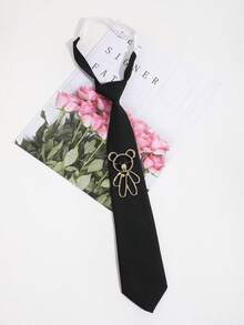 1 pieza Corbata minimalista casual de unicolor con decoración de oso, corbata cómoda y versátil adecuada para uso diario, ir al trabajo, fiestas y combinaciones - Multicolor - Ver 12