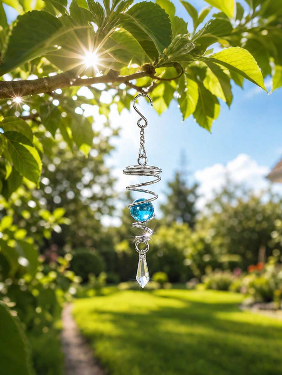 1個鳥類驅趕器,3D凝視球螺旋旋轉穩定器,藍綠色水晶球擺動,風鈴旋轉閃亮鳥類驅趕器,庭院裝飾,螺旋金屬戶外花園裝飾 - K - 查看 1