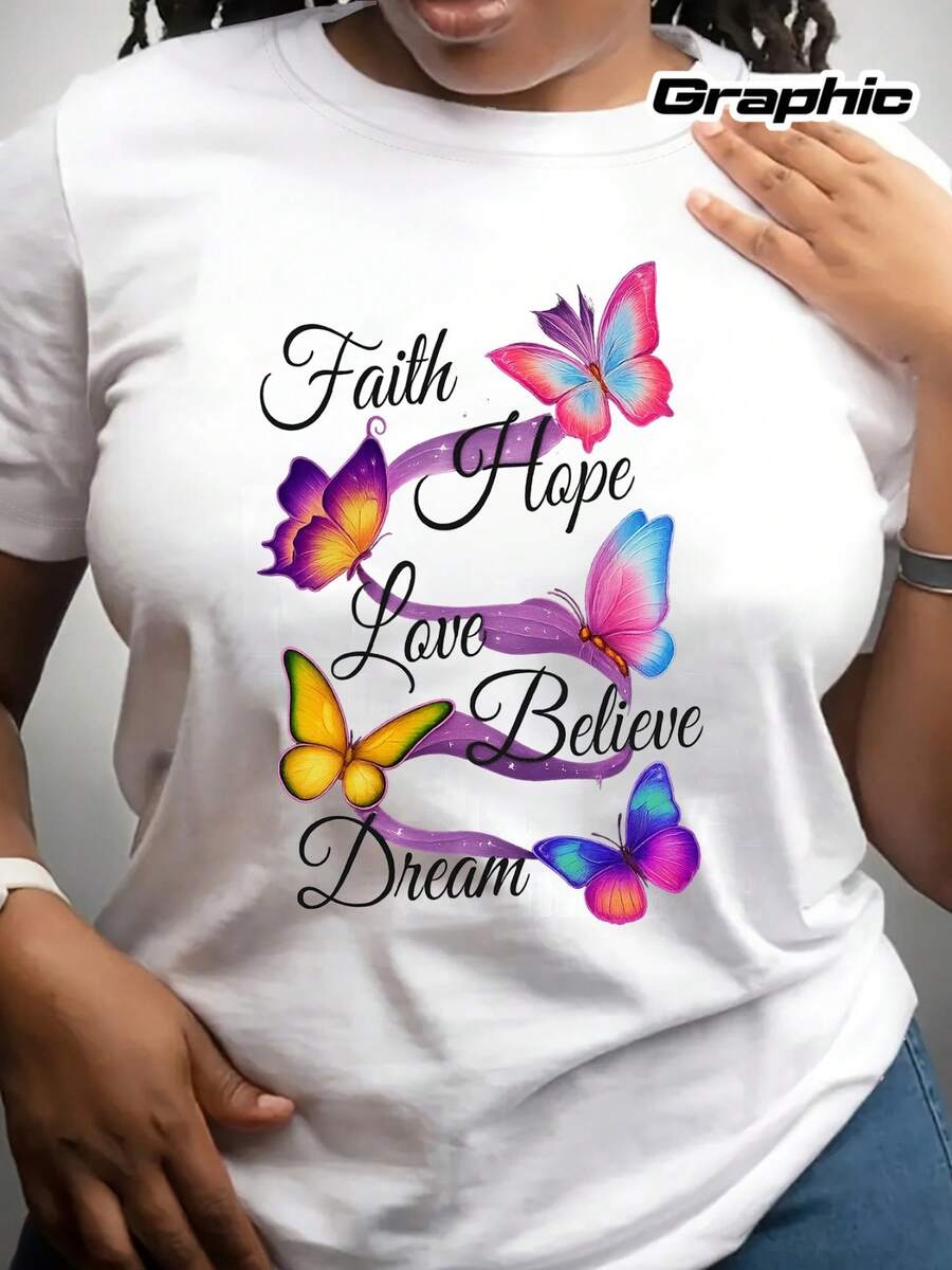 Graphic "Butterfly" T-Shirt For Men And Women, Comfortable Fit For Men, Round Neck Style, Extremely Soft, Breathable, Moisture-Wicking, Casual Summer Top, Essential Fashion Shirt. - White - View 1