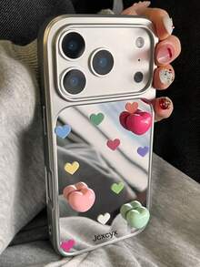 Y2K Style Cute 3D Colorful Heart-Shaped Silver Edged Phone Case, Suitable For IPhone 17 Pro Max, 17 Pro, 17, 17 Air, 16 Pro Max, 16 Pro, 15 Pro, 15 Pro Max, 14 Pro, 13 Pro Max, 13 Pro, 12 Pro Max, 14 Plus, 16, 15, 14, 13, 12, 11, Adorable Shockproof Protective Cover - Color Love - View 3