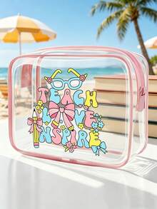 Bolsa Cosmética de Tema de Melhor Professor em PVC, Organizador de Viagem com Zíper em PVC, Bolsa de Presente Resistente ao Desbotamento e Leve, Bolsa de Armazenamento Conveniente, Necessaire, Estojo de Maquiagem Portátil Aprovado pela TSA, Design Fácil de Limpar, Bolsa de Toalete à Prova d'Água, Adequado para Mães, Professores, Amigos, Enfermeiras, Presentes de Escritório, Presentes do Dia das Mães, Itens Essenciais de Viagem para Férias Escolares, Suprimentos de Volta às Aulas, Presentes de Formatura - Multicolorido - Visão 1