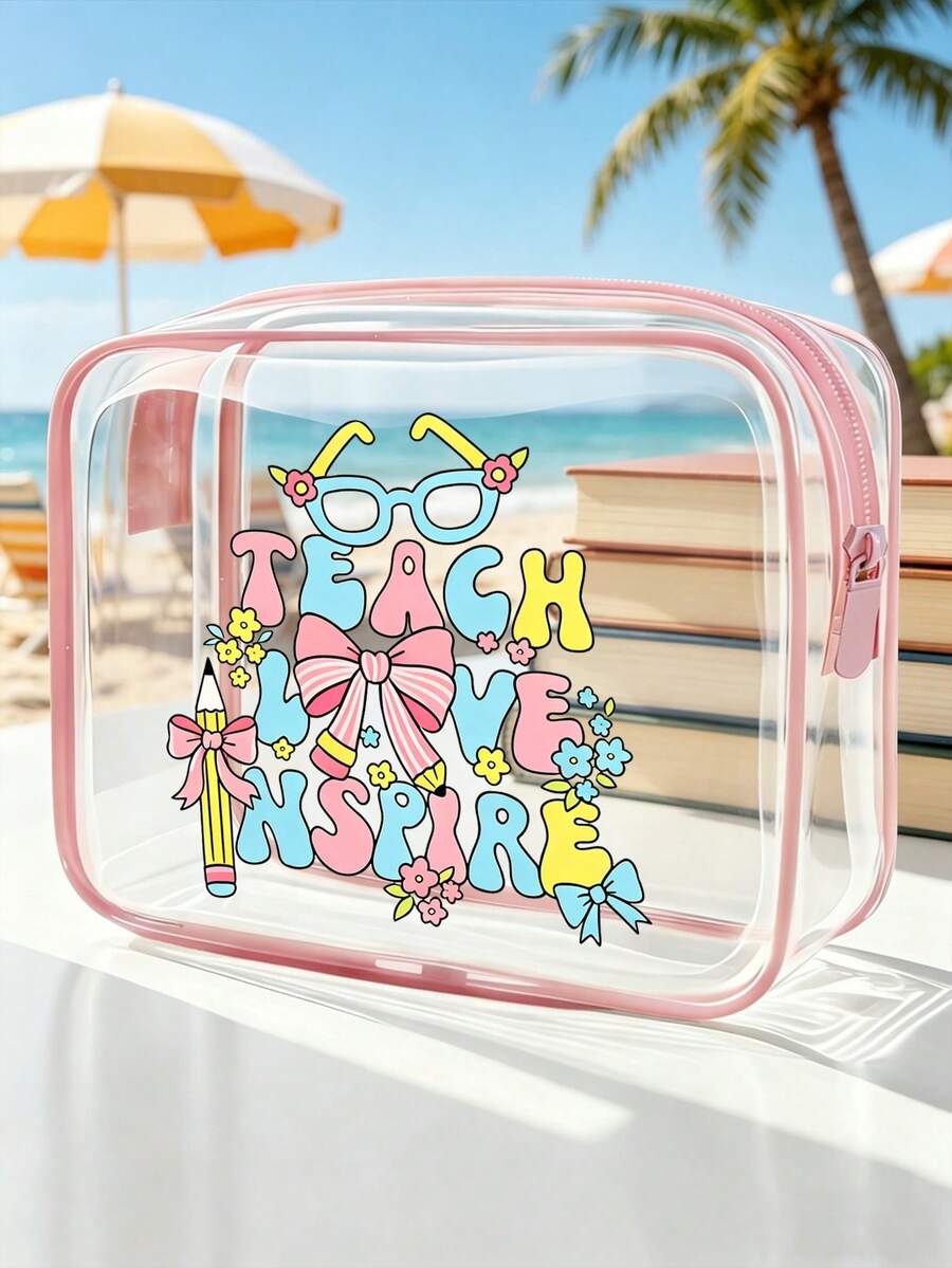 Bolsa Cosmética de Tema de Melhor Professor em PVC, Organizador de Viagem com Zíper em PVC, Bolsa de Presente Resistente ao Desbotamento e Leve, Bolsa de Armazenamento Conveniente, Necessaire, Estojo de Maquiagem Portátil Aprovado pela TSA, Design Fácil de Limpar, Bolsa de Toalete à Prova d'Água, Adequado para Mães, Professores, Amigos, Enfermeiras, Presentes de Escritório, Presentes do Dia das Mães, Itens Essenciais de Viagem para Férias Escolares, Suprimentos de Volta às Aulas, Presentes de Formatura - Multicolorido - Visão 1
