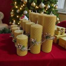 Set de regalo de velas de cera de abeja hechas a mano de primera calidad, 3 velas de pilar de diferentes alturas, regalo perfecto para amigos, familia y seres queridos - Juego de cera de abeja - 3 piezas - Ver 5