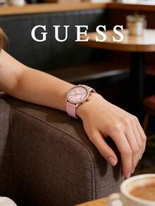 Guess Women's Multifunction Watch Pink Rose Gold Crystal Bezel Roman Numeral Dial Chronograph Ladies Fashion Watch Pink Silicone Strap Cute Feminine Wristwatch for Daily Wear Brunch Date Outdoor Travel Gift for Girlfriend Daughter Sweet Pink Aesthetic Watch - 粉色 - 查看 3