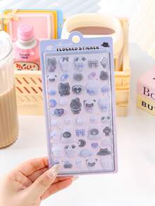 Cute 3D Embossed Plush Animal Decorative Stickers, 3D Flocked Japanese Anime Style Stickers, Asymmetric Mixed Color Waterproof Embossed Stickers - Multicolor - View 6