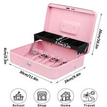 Caja de caudales de metal con bandeja para billetes y cerradura, organizador portátil de monedas para efectivo, monedas, billetes, recibos, 5 ranuras para monedas y 4 clips para billetes, caja de para efectivo para pequeños negocios, minorista, caja chica, hogar y oficina - Multicolor - Ver 8