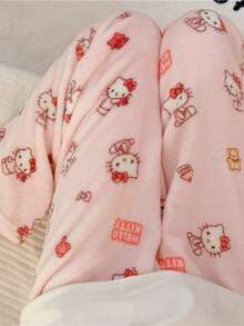 Hello Kitty 女款長褲，四季通用毛絨睡褲，柔軟雲朵布料，可愛卡通設計，理想的新年禮物，適合女友與情侶 - 粉色 - 查看 8
