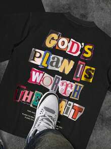 Men's "FAITH OVER FEAR" Christian T-Shirt|Psalm 118:6 Scripture Design|Inspirational Streetwear|100% Cotton|Unisex Fit|Ideal Gift For Believers - 黑色 - 查看 2