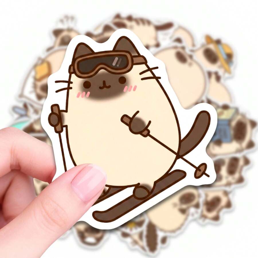 50pcs Cute Siamese Cat Stickers, Waterproof Vinyl Stickers Suitable For Laptops, Water Bottles, Phone Cases, Scrapbooks, Luggage, Planners, Perfect For Teens And Cat Lovers - 1 Set - View 1
