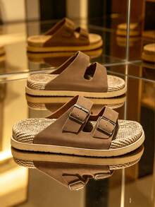 Chinelos casuais confortáveis para uso externo, Plus Size 39-45, para homens no verão. Sandálias leves antiderrapantes para uso doméstico, calçado respirável e durável para uso externo diário de homens (Padrão Irregular) - Marrom 979 - Visão 5