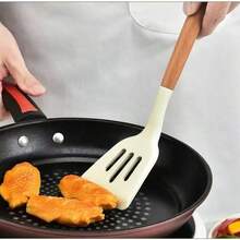 12pcs Silicone & Wooden Handle Non-Stick Kitchen Spatula & Ladle Set, Including Soup Spoon And Skimmer, Cooking Utensils Set - Multicolor - View 10