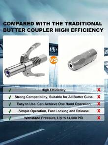 1 Heavy-Duty Metal Self-Locking High-Pressure Grease Gun Nozzle – Lock-Type High-Pressure Grease Nozzle, Heavy Metal Self-Locking Oil Nozzle Manual Grease Gun Accessory, High-Pressure Injection Nozzle Kit, Lubricant Grease Gun - One Size Fits All - View 2