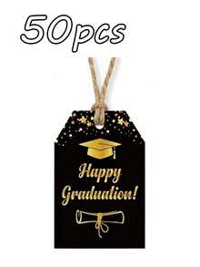 50pcs Graduation Party Thank You Cards With Jute Rope, "Congratulations On Graduation" Black Gold Graduation Theme Design, Gift Decor Thank You Tags, Colorful Cartoon Thank You Cards, Graduation Gift Packaging Labels, Party Favor Tags, Graduation Thank You Cards, Party Decorations, Suitable For Graduation Party, Guests, Party Favors, Birthday, Party Gifts And Guest Gifts - View 15
