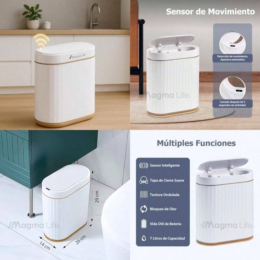 MAGMALIFE Bote de Basura Inteligente: Bote de Basura con Sensor de Movimiento Capacidad de 7 Litros Ideal para Oficina Recámara o Baño ¡Innovación sin Contacto para tu Espacio! - como en la imagen - Ver 1