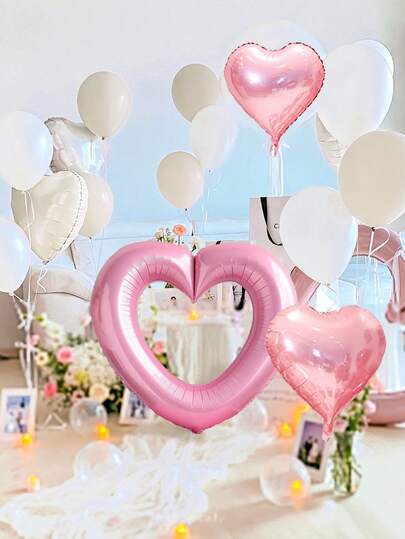 Bộ 40 quả bóng hình trái tim rỗng + bóng bay hình trái tim 18 inch, bao gồm bóng bay hình trái tim lớn bằng giấy bạc, bóng bay hình trái tim 18 inch, bóng bay cao su màu trắng và ngà, thích hợp cho tiệc sinh nhật, tiệc bé gái, chúc mừng sinh nhật, kỷ niệm, kỷ niệm ngày cưới, trang trí phòng và ngoài trời, đạo cụ chụp ảnh.